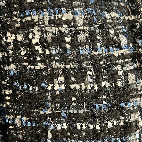 Express Black White Blue Metallic Sparkle Tweed Moto Jacket Coat Size Small - Picture 11 of 12
